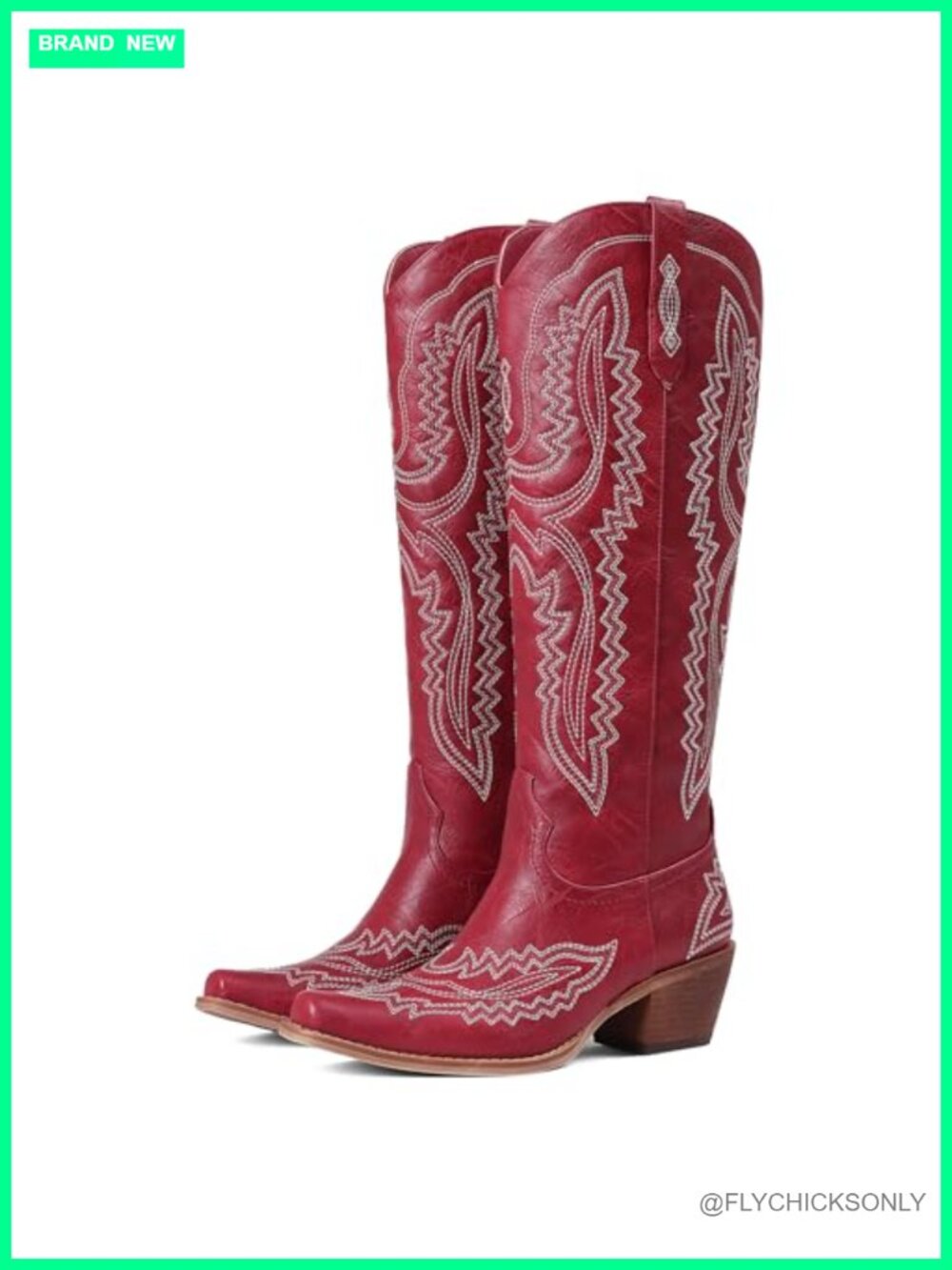 Women Knee High Cowboy Boots PU Leather Chunky Block Heel Western